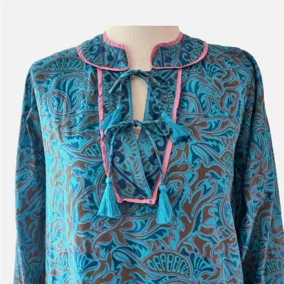 Cleobella Turquoise and Magenta Hand-Printed Dress with Belt - Picture 4 of 6